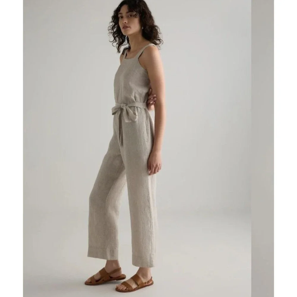 Quince 100% European Linen Square Neck Jumpsuit Adjustable Straps Small